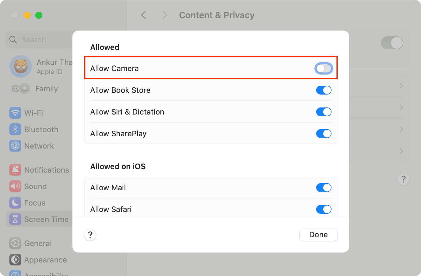 how to turn off camera on macbook